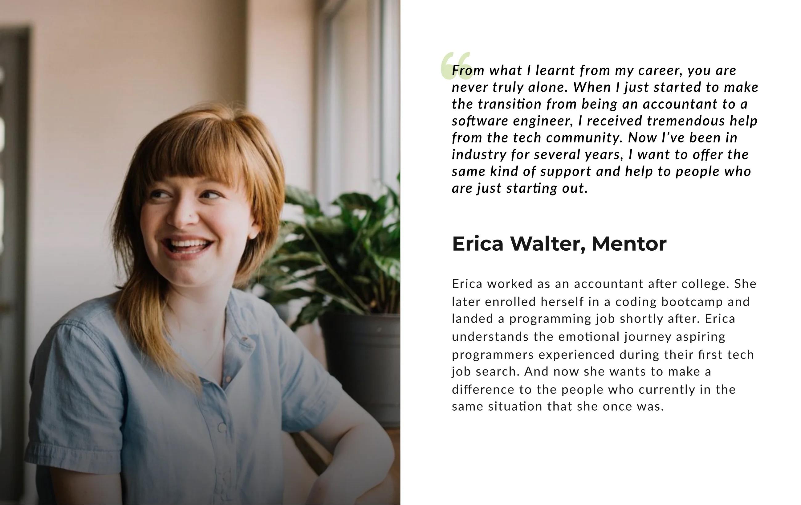 Erica Walter, Mentor — persona card with quote and bio